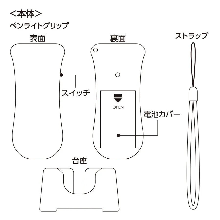 正方形アクリルペンライト用プレート ペンライトグリップ付