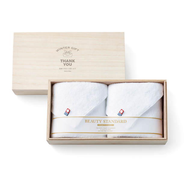 今治タオルセット(フェイスタオル×2 白無地) 木箱付き画像