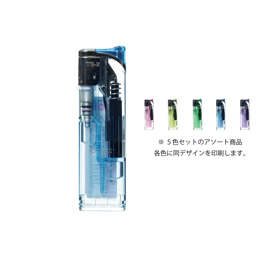 東京パイプ TE-7スライド式電子ライター クリア5色セット｜ノベルティ