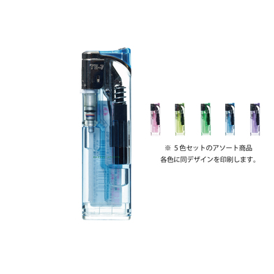 東京パイプ TE-7スライド式電子ライター クリア5色セット｜ノベルティ